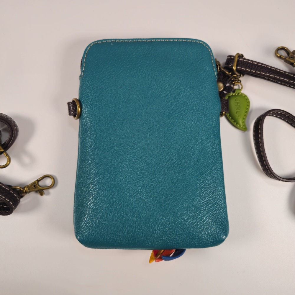 CHALA Red Parrot Cell Phone Crossbody Purse Turquoise Convertible 2 Straps NWT - Picture 3 of 6